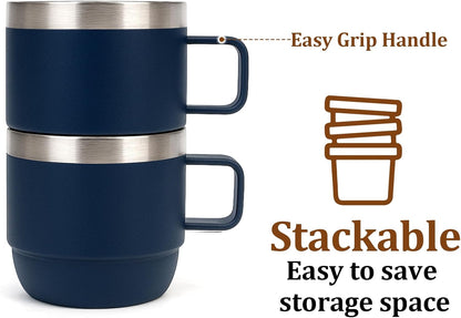 Zenbo 8 oz Stackable Espresso/Coffee Cups with Magnetic Lid, Ceramic-Lined 18/8 Stainless Steel Mini Tumblers, Double-Wall Vacuum Insulated & Dishwasher Safe for Travel & Office (Sage Green-2 Pack)