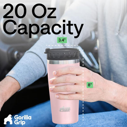 GORILLA GRIP 304 Stainless Steel Double Insulated Travel Coffee Mug, Leakproof Lid with Smooth Sip Top, Prevent Spills, Dent & Rust Resistant Reusable Tumbler Cup, Thermal Mugs for Drinks, 20oz, Black