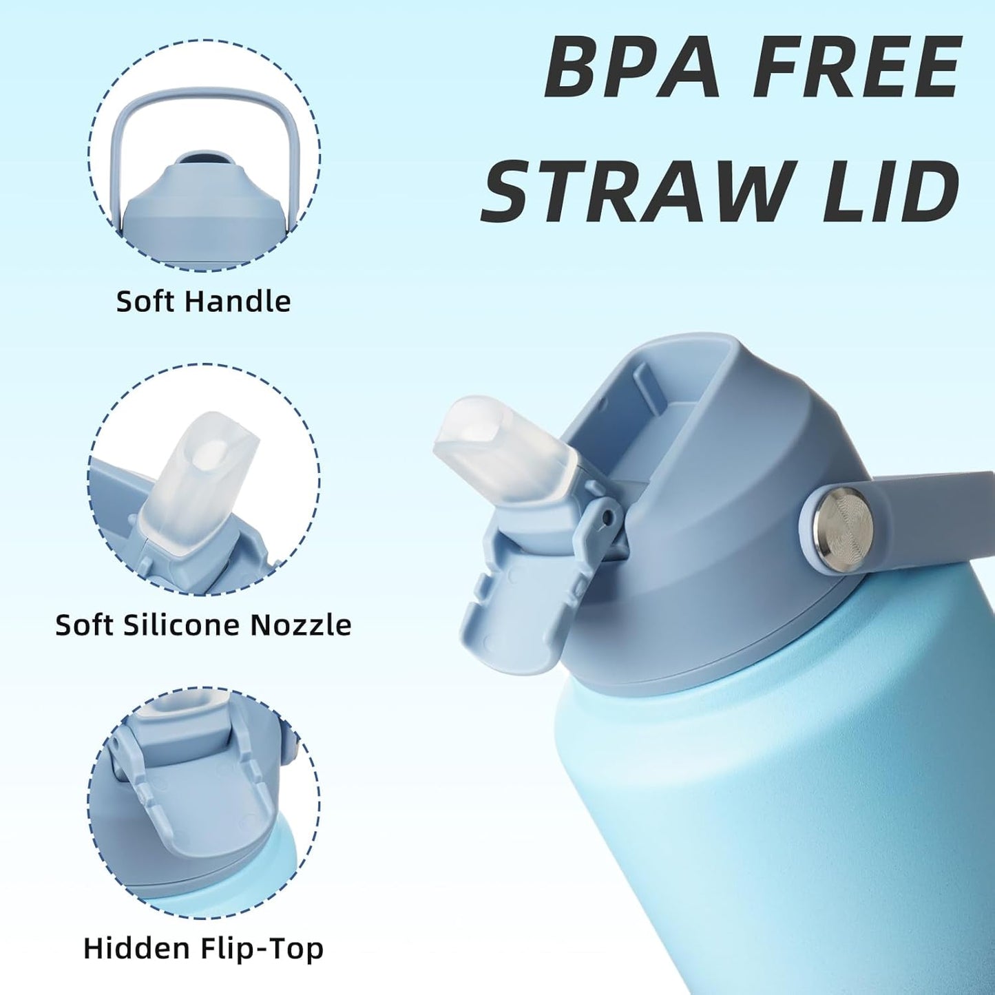 BJPKPK Insulated Water Bottle with Straw Lid, 18oz Thermo Water Bottles with Soft Nozzle, Flex Handle & Non-slip Boot, BPA Free Leak Proof Stainless Steel Metal Thermo, Tumblers, Cups,Sea Salt