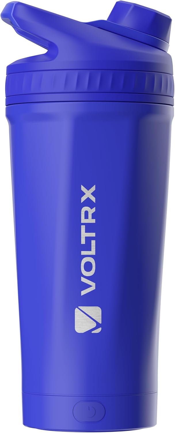 VOLTRX ChillMix Shaker Bottle Insulated Stainless Steel - USB C Rechargeable Electric Protein Shake Mixer, Shaker Cups for Protein Shakes and Meal Replacement, Chrome Steel, 16 oz