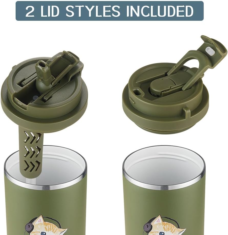 Funkrin Insulated Coffee Mug with Straw & Flip Lid, 24oz Tumbler Cup with Ceramic Coating, Double Wall Vacuum Leak-Proof Travel Mug wiht Tea Infuser for Office School Party Camping