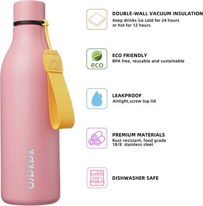 BJPKPK Insulated Water Bottles, 18 oz Stainless Steel Metal Water Bottle with Strap, BPA Free Leak Proof Jugs, Mugs, Flasks, Reusable Thermal Flasks for Sports & Travel, Black - Colors B