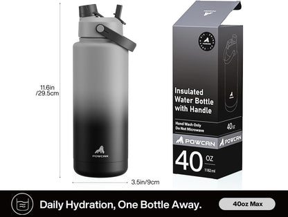 POWCAN 26 oz Insulated Water Bottle with 2-in-1 Straw and Spout Lid, Keep Cold 24H, Leak-Proof, Fits in Car Cup Holder, Stainless Steel Water Bottle for Sports, Travel, and School (Mint)