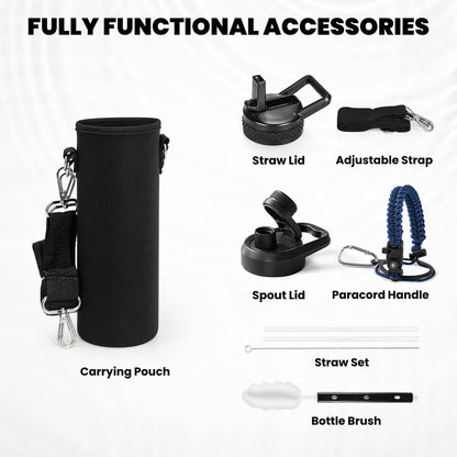 RAYMYLO One Gallon Water Bottle Insulated, Triple Walled Vacuum Stainless Steel (Cold for 48 Hrs), Leak Proof & Non-BPA, Large Water Flask Jug with Paracord Handle & Straw Spout Lids
