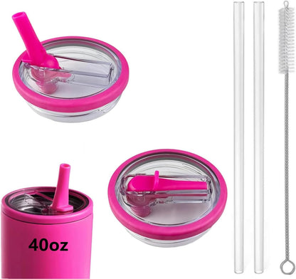 2 Pack 40 oz Tumbler Flip Straw Lid Replacement fit for HydroJug, Spill Proof Splash Resistant Tumbler Lids,Reusable Leak Proof Tumbler Cover for Cup Accessories (Pink)