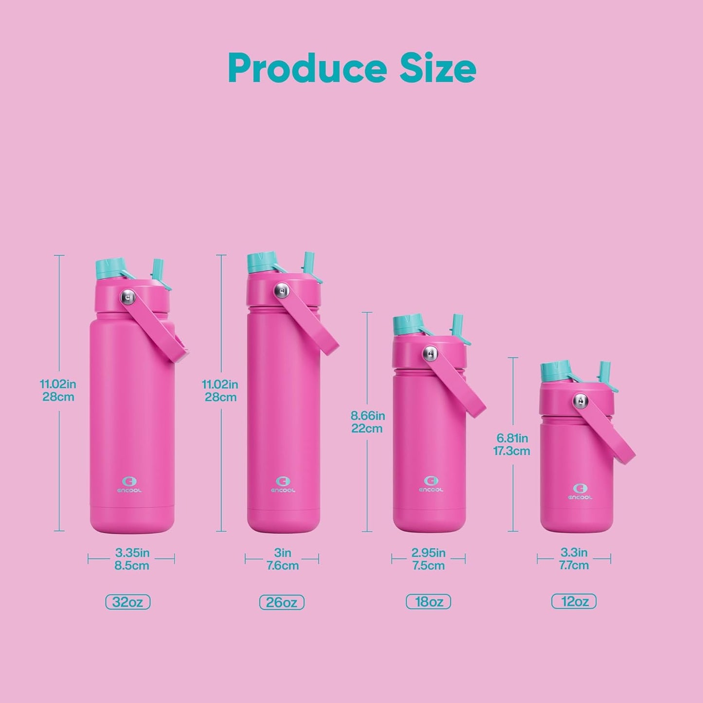 ENCOOL Insulated Water Bottle with Straw Stainless Steel Water Bottle, Leak-Proof, BPA-Free, Double Wall Vacuum Keeps Cold for 24 Hours for Sports, Travel, School (26 oz, Cotton Candy) - Colors C