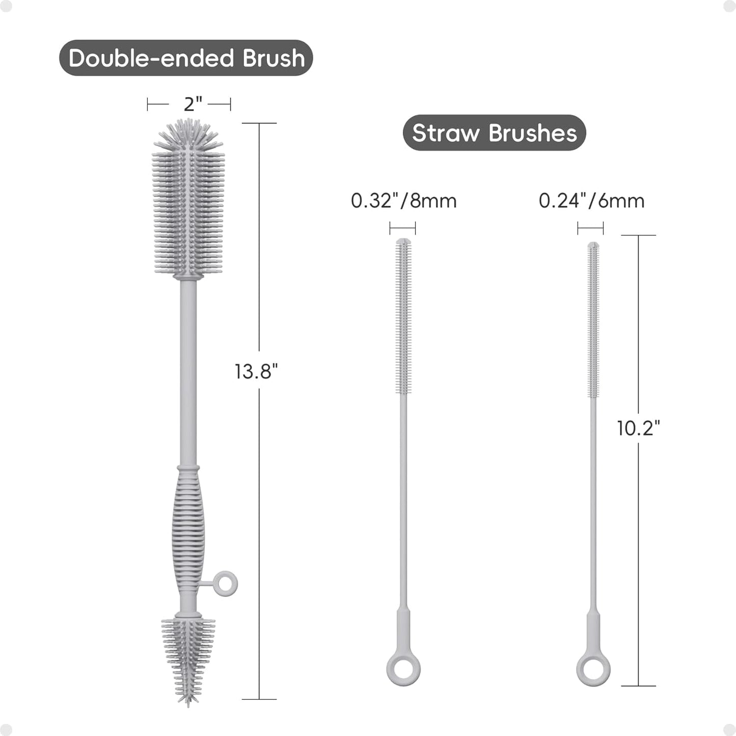 Silicone Cleaning Brush Kit,Water Bottle and Straw Cleaner Brush Set for Tumbler,Baby Bottle,Breast Pump Part,Nipple,Sippy Cup,Glass,Dishwasher Safe,BPA Free,3 Pcs