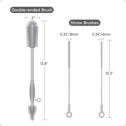 Silicone Cleaning Brush Kit,Water Bottle and Straw Cleaner Brush Set for Tumbler,Baby Bottle,Breast Pump Part,Nipple,Sippy Cup,Glass,Dishwasher Safe,BPA Free,3 Pcs