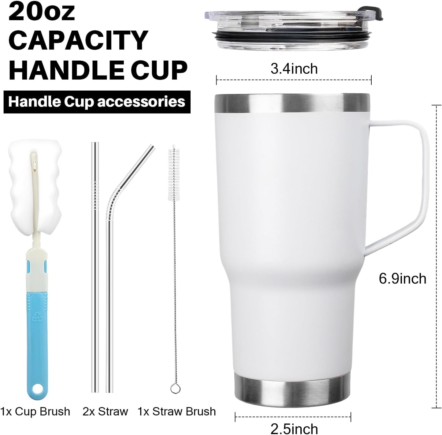 20 oz Tumbler with Handle, Stainless Steel Insulated Tumbler with Lid and Straw, Double Wall Vacuum Coffee Mug Tumbler, Insulated Coffee Thermal Cup for Cold and Hot (Light Purple)