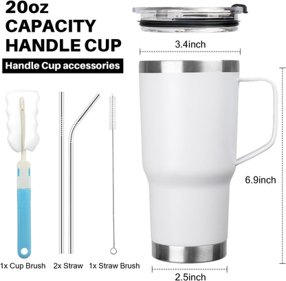 20 oz Tumbler with Handle, Stainless Steel Insulated Tumbler with Lid and Straw, Double Wall Vacuum Coffee Mug Tumbler, Insulated Coffee Thermal Cup for Cold and Hot (Light Purple)