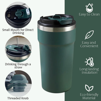 SPLMIFA Travel Coffee Mug Leak-Proof, Reusable Coffee Cups with Lids, Stainless Steel Vacuum Insulated Coffee Tumblers, Thermal Insulation Cup for Men and Women Hot & Cold Drinks(2nd-Green Pink, 12OZ)