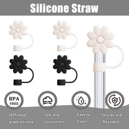 Flower Straw Covers Toppers for Stanley Cups 30&40 Oz Tumbler with Handle Accessories 4PCS Silicone Straw Caps Reusable Straws Tips Protectors for Stanley Cup 10mm 0.4in Straws,Off White