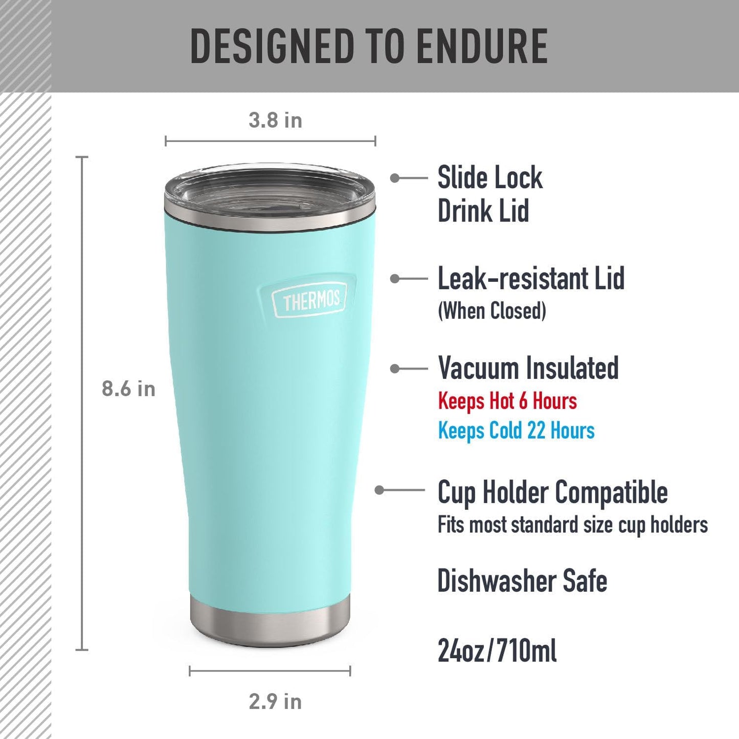 THERMOS ICON SERIES, Stainless Steel Tumbler with Slide Lock, 18 Ounce, Mystic Navy