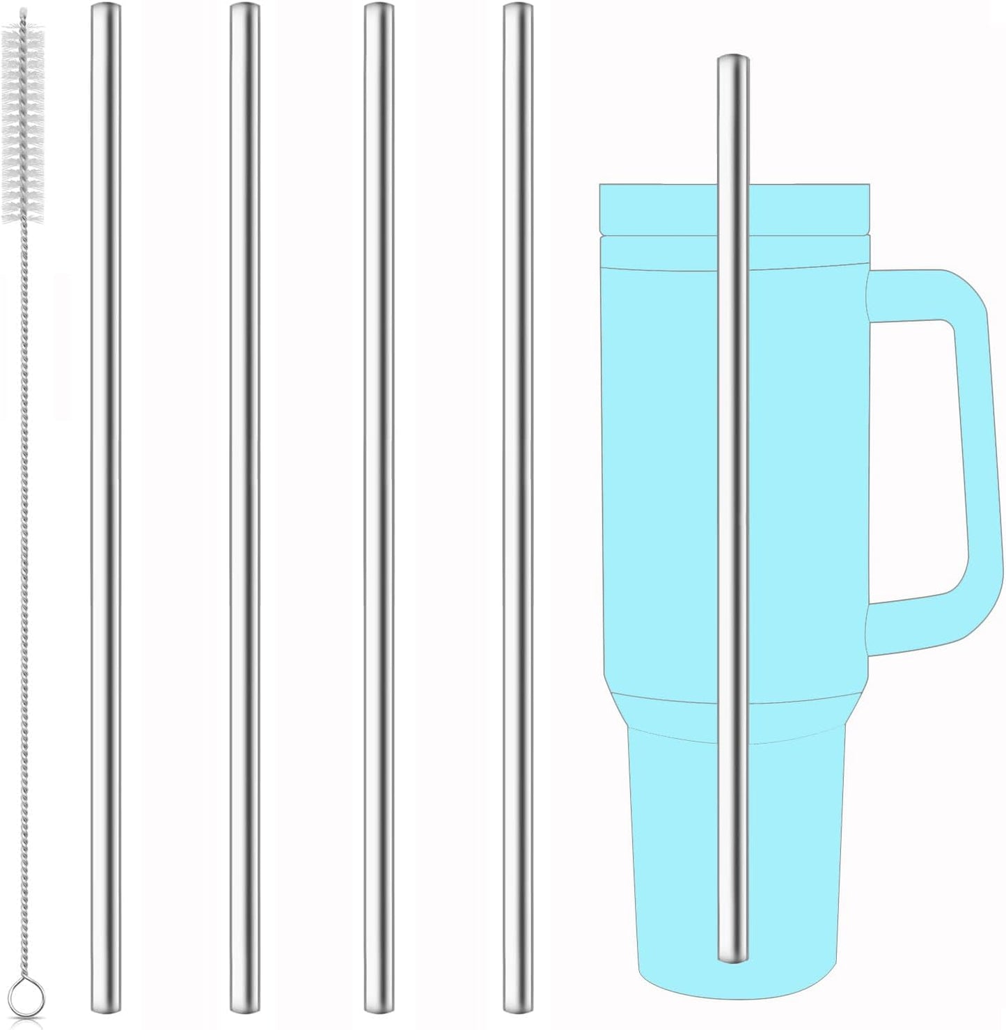 Set of 4 Reusable Metal Straws, 10.5'' Long Stainless Steel Straw with Cleaning Brushes and Case, Drinking for 30 oz and 20 oz Tumblers.