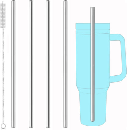 Set of 4 Reusable Metal Straws, 10.5'' Long Stainless Steel Straw with Cleaning Brushes and Case, Drinking for 30 oz and 20 oz Tumblers.