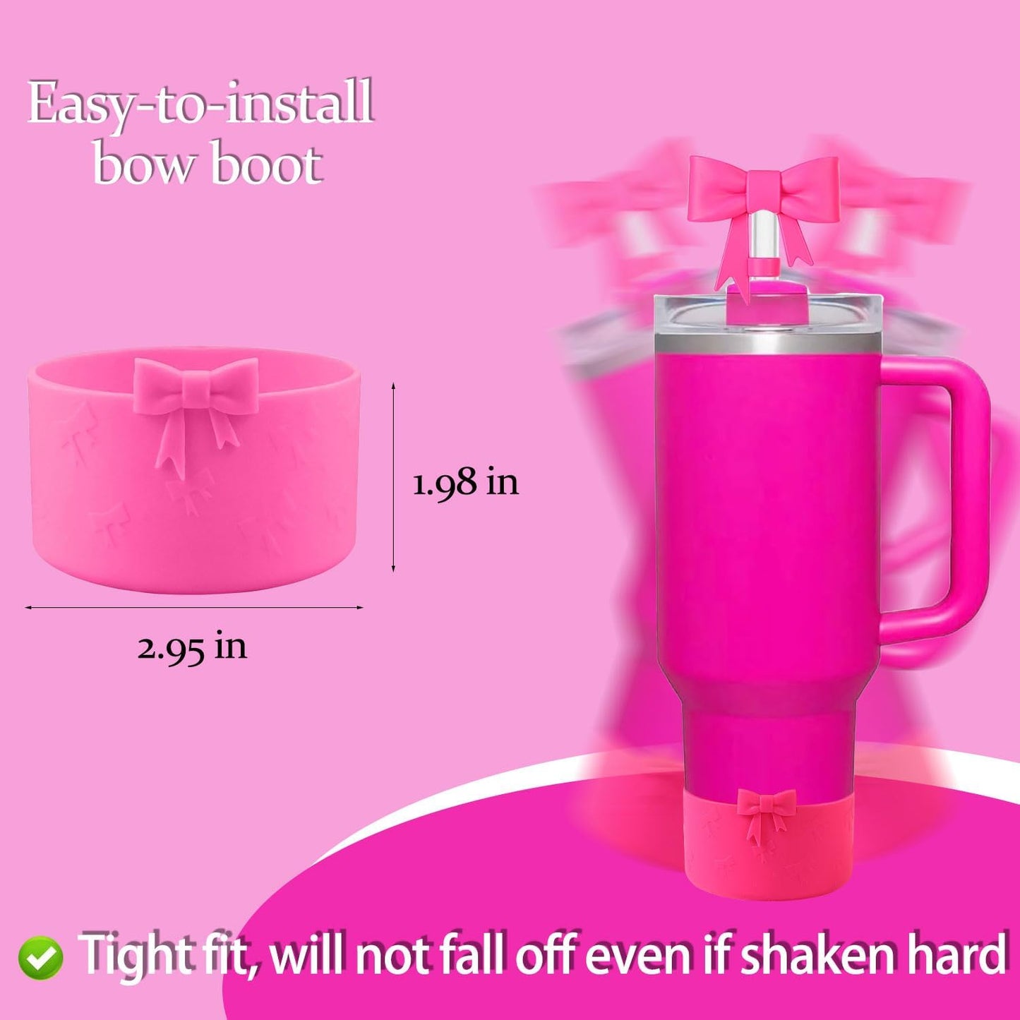 Bow Silicone Protective for Stanley Boot for 20/30/40Oz, 2 Pack for Stanley Cup Accessories Compatible 12-24Oz for Hydroflask Boot and More (Pink Set)