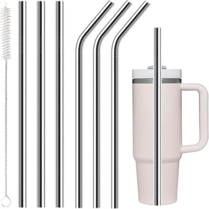 6 Pack Stainless Steel Straw Replacement 40 oz for Stanley Tumbler,3 Straight + 3 Curved Reusable Straws with Cleaning Brush, Compatible for 40oz Stanley Cup Tumbler