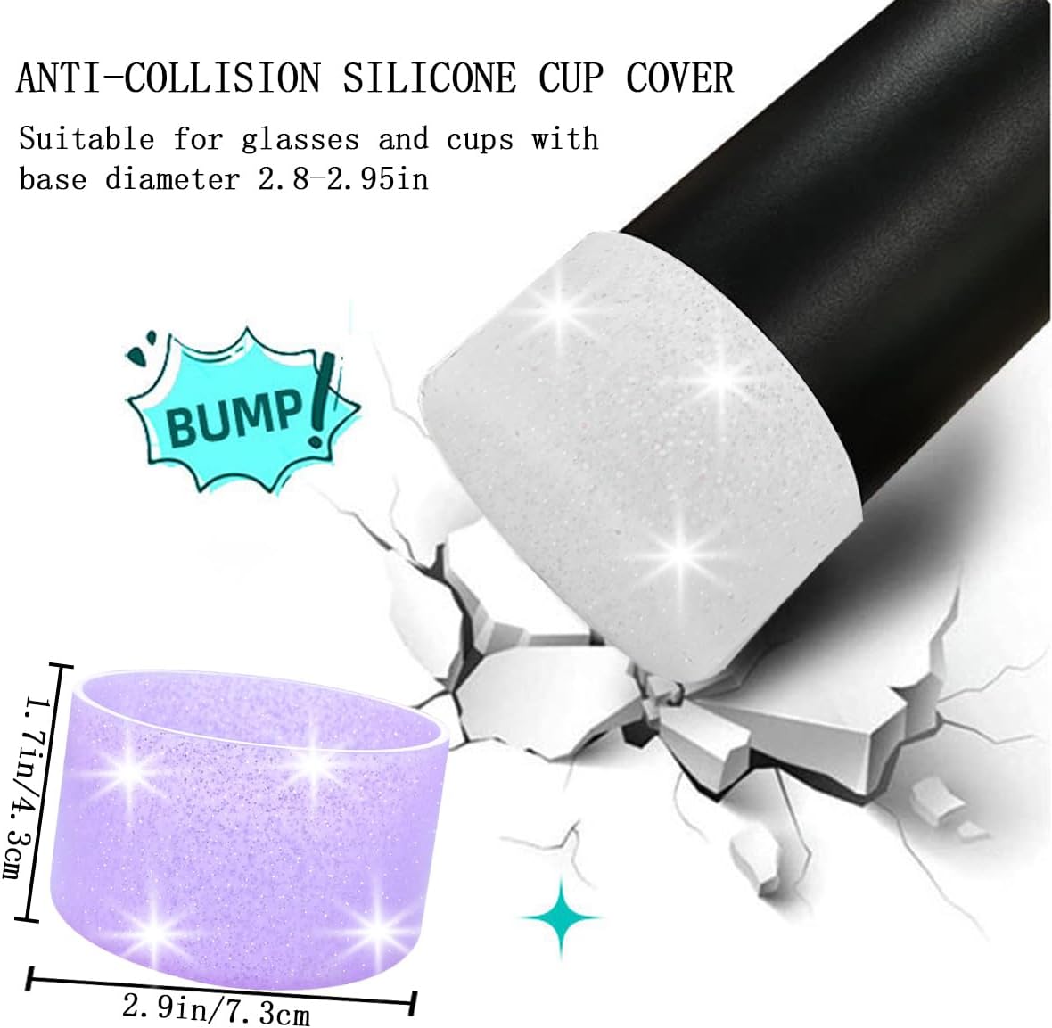 6 PCS Protective Glitter Silicone Boot, Bling Anti Slip Bottom Cover Bumper Cover Glitter Reduces Dents Sleeve, with All Water Bottles with Bottom Width of 2.85-3.56in Tumblers & Water Glasses