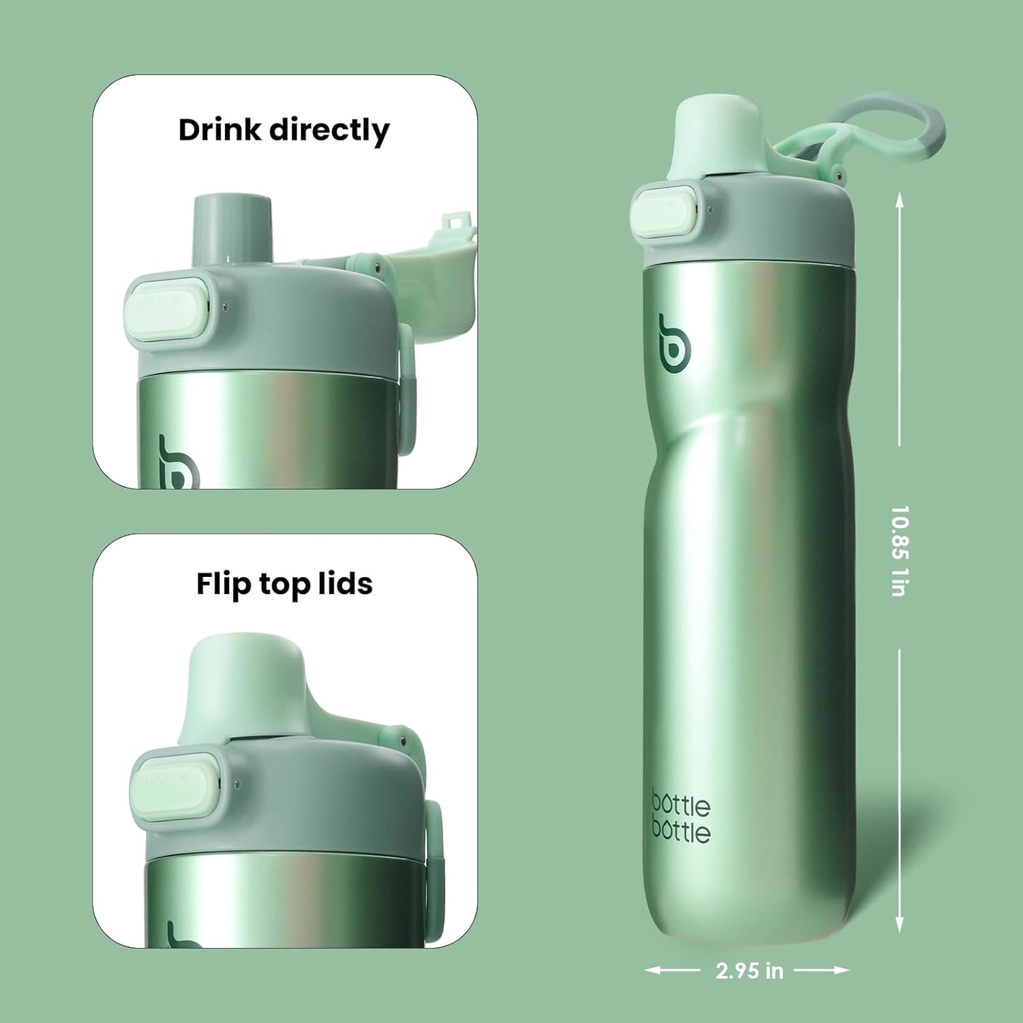 BOTTLE BOTTLE Insulated Water Bottle 24 oz with Handle and Flip Tops Lids Stainless Steel Water Bottle Push Button Lid Leak proof Portable for Running Travel Sports Hiking blue