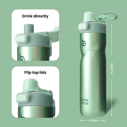 BOTTLE BOTTLE Insulated Water Bottle 24 oz with Handle and Flip Tops Lids Stainless Steel Water Bottle Push Button Lid Leak proof Portable for Running Travel Sports Hiking blue