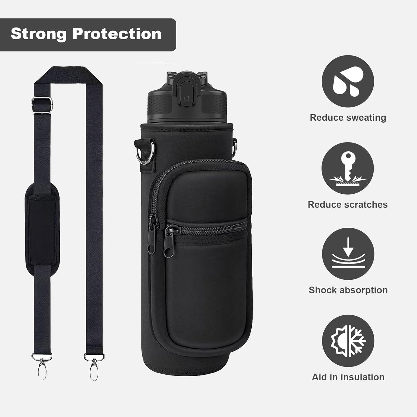 Water Bottle Holder with Strap, Insulated Crossbody Sling Bag, Carrier with Phone Pocket for Walking Hiking Camping Fishing