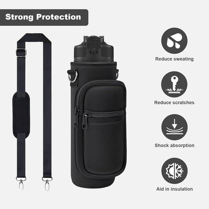 Water Bottle Holder with Strap, Insulated Crossbody Sling Bag, Carrier with Phone Pocket for Walking Hiking Camping Fishing