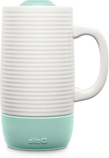 Ello Jane 18oz Ceramic Travel Mug with Handle, Splash-Resistant Slider Lid and Built-in Coaster, Perfect for Coffee and Tea, BPA Free, Dishwasher Safe, Gift for Him Her Mother's Day Birthday, Sandbar