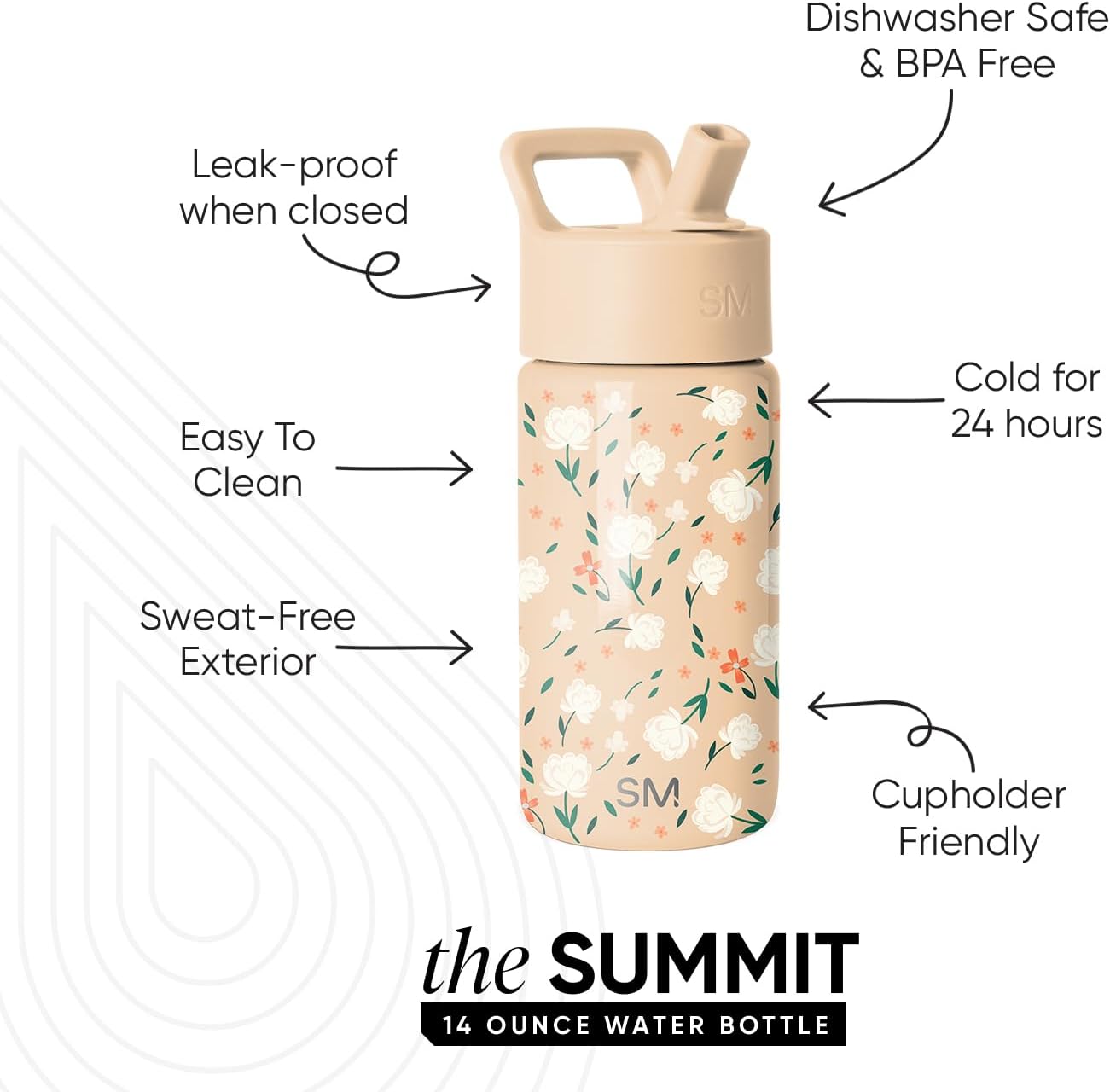 Simple Modern Kids Water Bottle with Straw Lid | 14oz Insulated Stainless Steel Kids Tumbler & Spill Proof Toddler Cup for School, Girls, Boys | Summit | Chloe Floral - Colors A