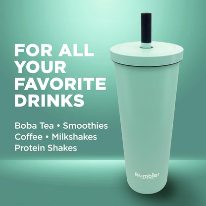 Bumbler Original Boba Tea Cup - 24oz Double-Walled Plastic Reusable Tumbler with Extra Wide Straw & Leak-Proof Lid - BPA-Free Smoothie & Iced Coffee Travel Mug - Blush Pink