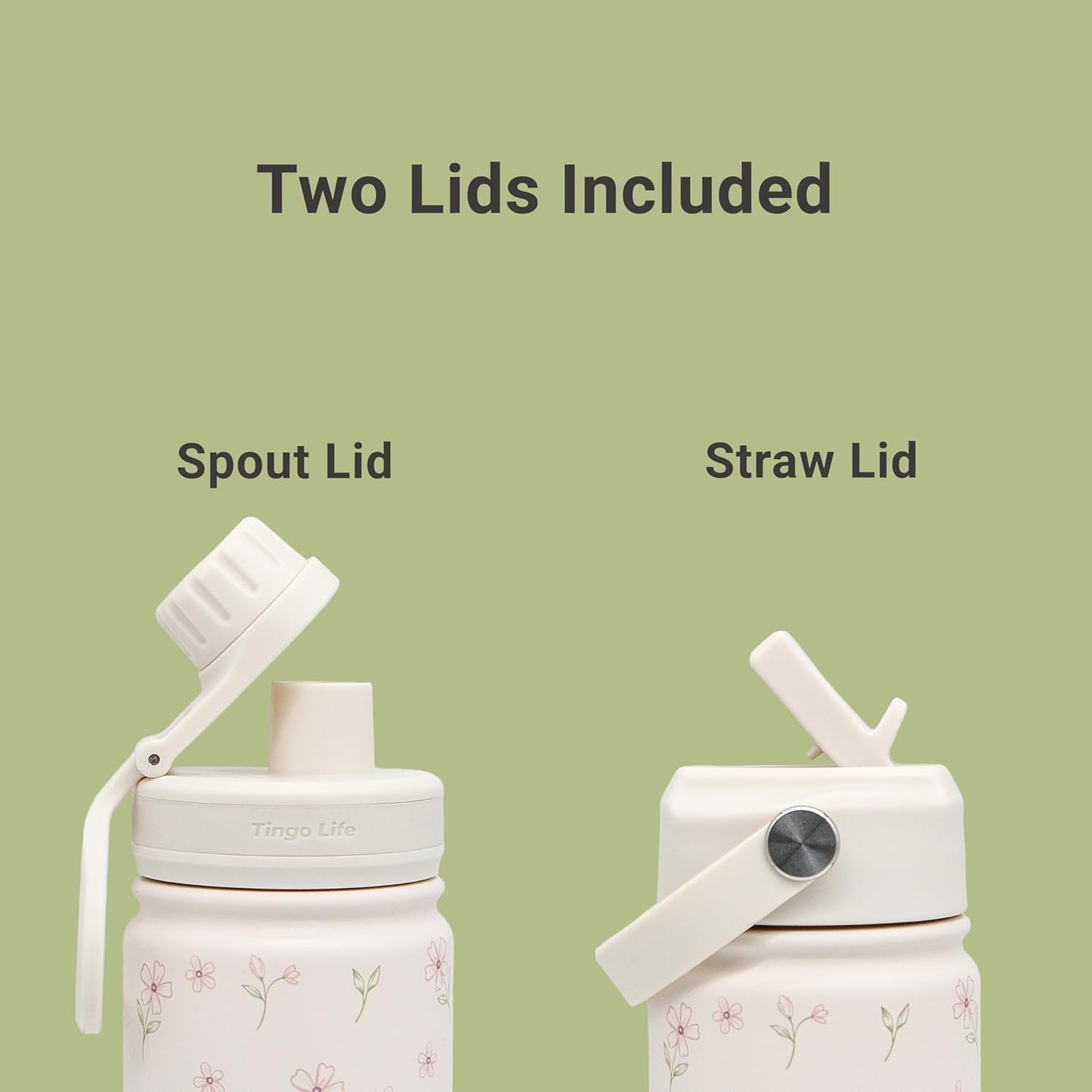 25oz Insulated Stainless Steel Aesthetic Cute Water Bottle - 2 Lids Included (Straw + Sport Handle), Leakproof BPA-Free, Dreamy Cream Cute Floral Design, Perfect Gym/Yoga/Office Companion