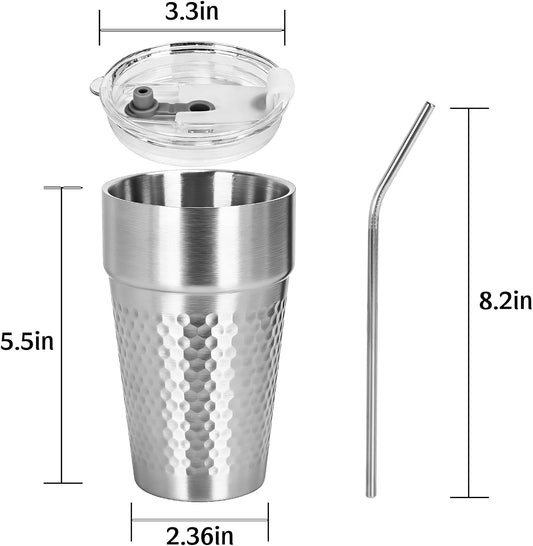 15oz Stainless Steel Tumbler with Lid and Straw, 3 Pack Double Wall Vacuum Insulated Drinking Glasses, Sweat-Proof Metal Cup Suitable for Ice Drinks and Hot Beverage