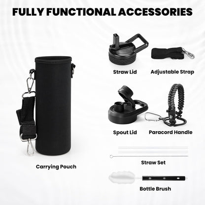 RAYMYLO One Gallon Water Bottle Insulated, Triple Walled Vacuum Stainless Steel (Cold for 48 Hrs), Leak Proof & Non-BPA, Large Water Flask Jug with Paracord Handle & Straw Spout Lids