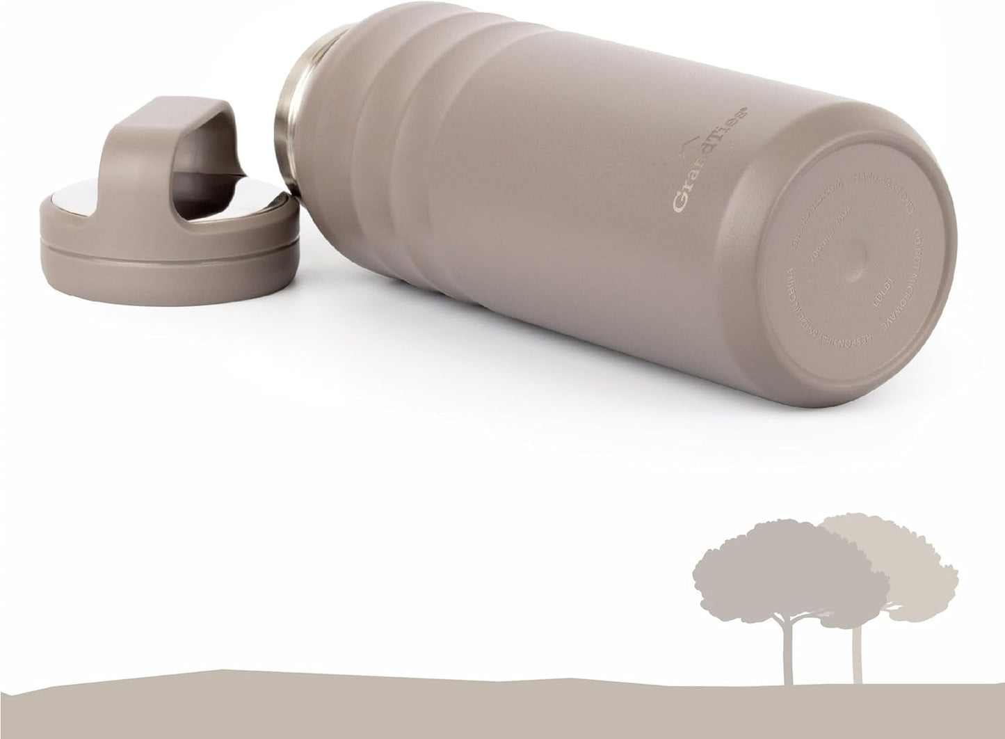 GRANDTIES 2 Lids Sports Stainless Steel Water Bottles – Wide Mouth Vacuum Insulated Reusable Leak Proof BPA-Free Travel Metal Canteen, Thermal Bottles for Men Women Gym (Ivory White 32 oz)