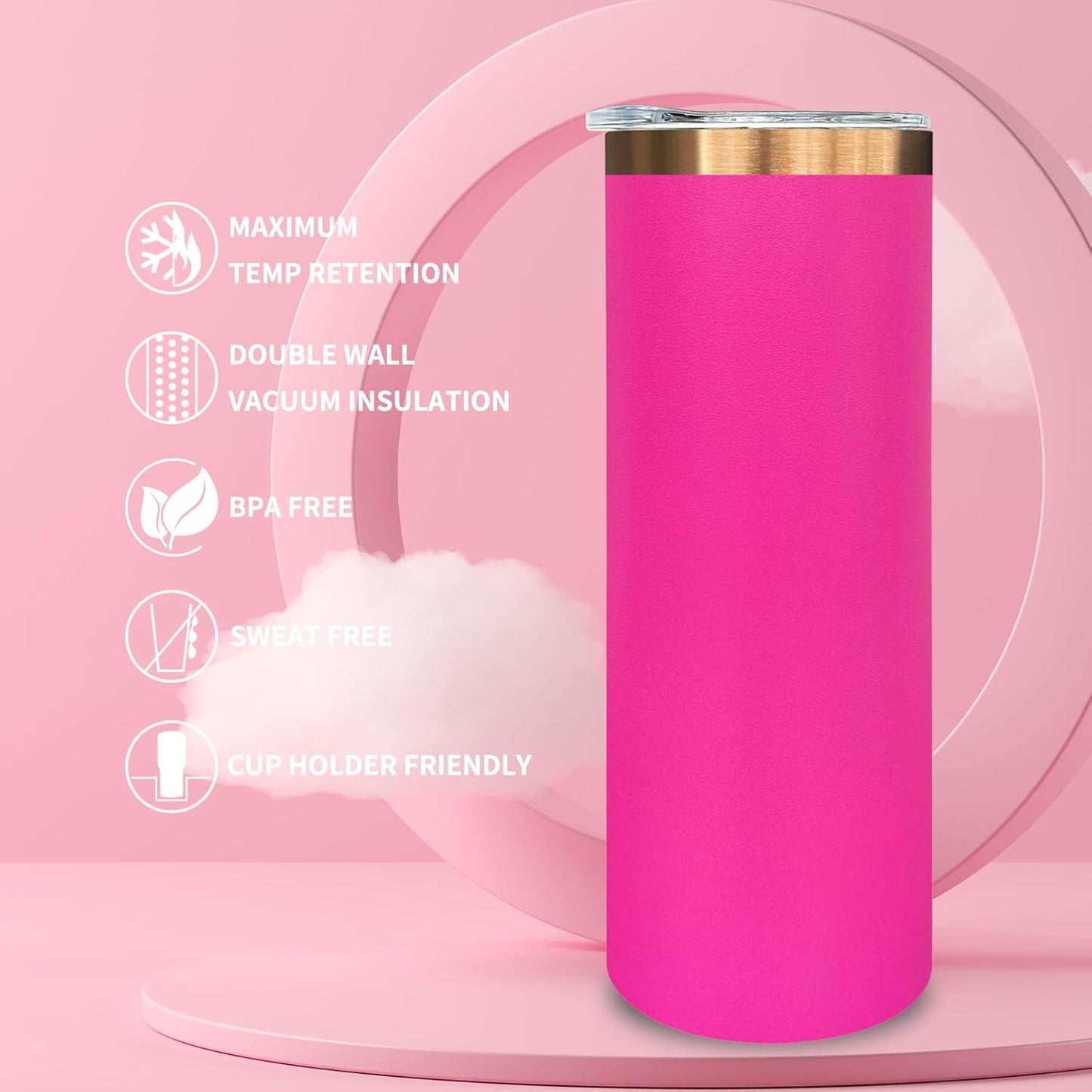 20 oz Skinny Tumblers Bulk, Stainless Steel Insulated Tumbler with Lids and Straws, Slim Double Wall Powder Coated Travel Coffee Mugs Reusable Cup for Hot Cold Drinks (Black,1 pack)