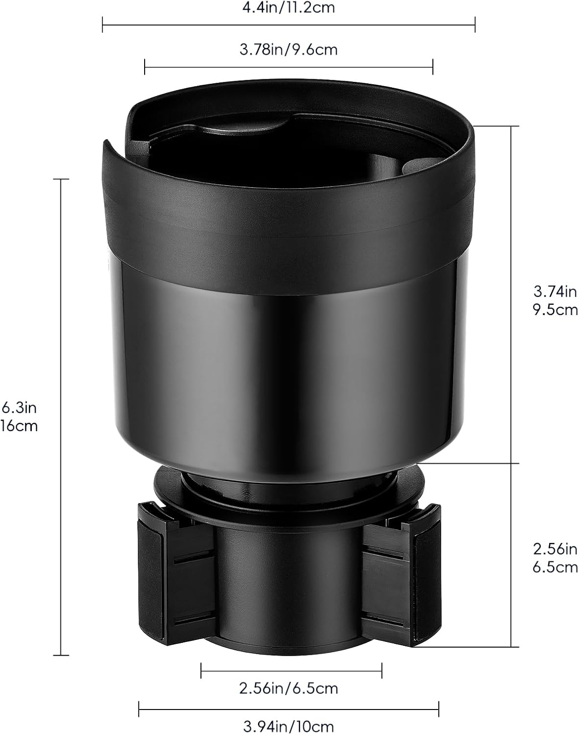 RAYMYLO Car Cup Holder Expander with Adjustable Base, Cup Holder Insert for Car Compatible with Most 32/40 Oz Water Bottles 12 oz/24 oz Coffee Mugs Tumblers 3.4 to 3.78 in Diameter, 1 Pack Black