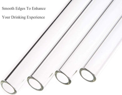 ALINK Skinny Clear Glass Straws, 10.5" x 7 mm Long Reusable Drinking Straws for 30 oz 20 oz RTIC/YETI Stanley Tumblers, Mason Jars, Pack of 8 with 2 Cleaning Brush