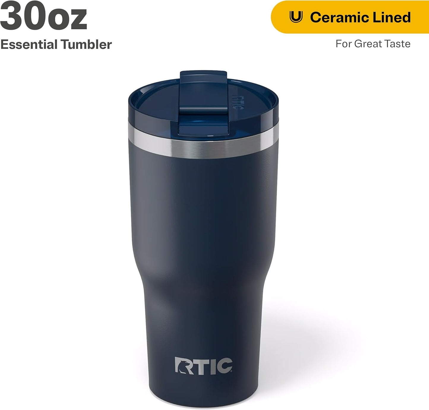 RTIC 20oz Essential Tumbler with Lid, Ceramic Lined, Insulated, Stainless Steel, Metal, Double Wall Vacuum-Insulation, Travel Cup for Iced Coffee, Tea, Hot and Cold Drink, Graphite