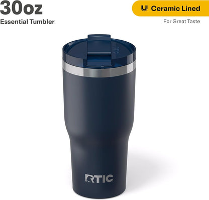 RTIC 20oz Essential Tumbler with Lid, Ceramic Lined, Insulated, Stainless Steel, Metal, Double Wall Vacuum-Insulation, Travel Cup for Iced Coffee, Tea, Hot and Cold Drink, Graphite