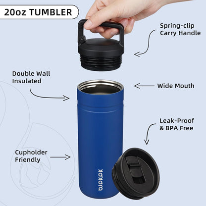 BJPKPK Insulated Water Bottle with 2 Lids,20 oz Double Wall Stainless Steel Vacuum Tumbler Travel Coffee Mug,Wide Mouth Thermal Cup,Haze Blue