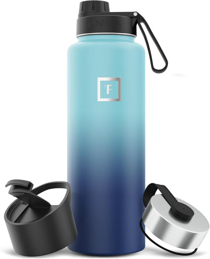 IRON °FLASK Camping & Hiking Hydration Flask with Straw, Wide Mouth Insulated Stainless Steel Sports Water Bottle - 40 oz Midnight Black