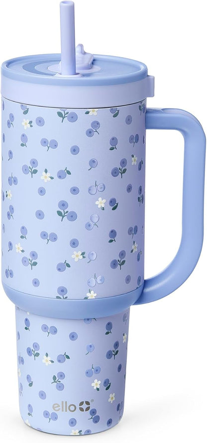 Ello Oasis 40 oz Tumbler with Handle & Retracting Straw | Reusable Insulated Stainless Steel Cup 100% Leakproof, Gifts for Teens Women Men | Keeps cold for 24 Hours, Cup Holder Friendly, Daisies