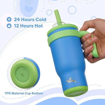 Konokyo 30 oz Tumbler with Side Handle, Insulated Water Bottle with Straw and 2 in 1 Lid, Stainless Steel Cup Travel Coffee Mug for Sports Office Gym,Purple