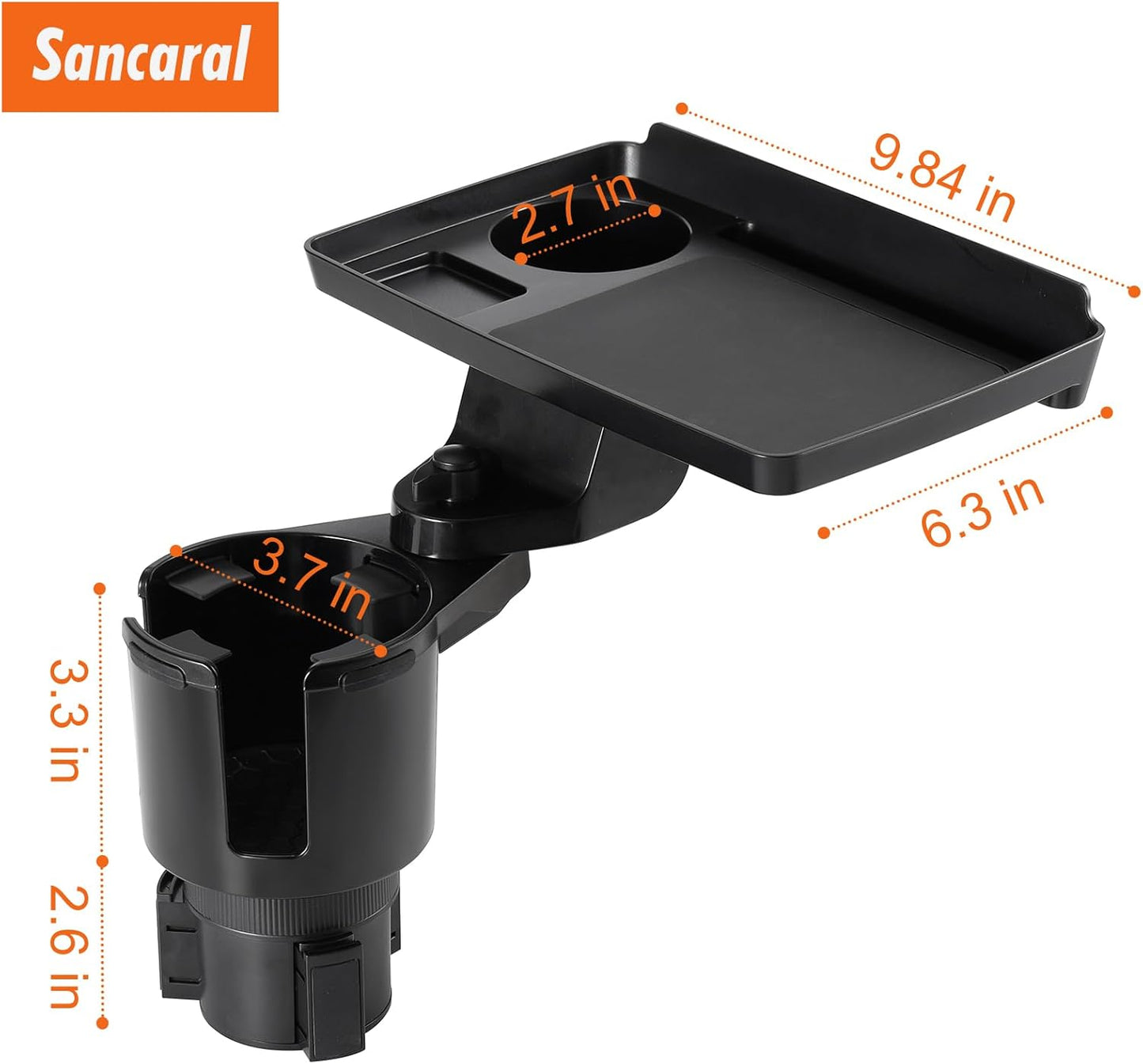 Car Large Cup Holder Expander, 5-in-1 Cupholder Extender with Phone Holder & Swivel and Detachable Snack Food Tray Table for Eating, Travel Essentials for Road Trips for Driver. Model C