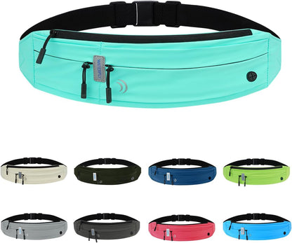 WATERFLY Running Belt Fanny Pack: Runner Marathon Jogging Waist Pack Sport Workout Exercise Fitness Phone Holder Belt for Men Women Jogger Slim Waist Bag Black