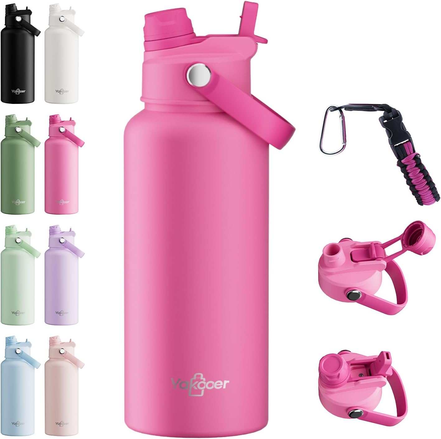 26oz Insulated Water Bottle with 2-in-1 Straw and Spout Lid, 304 Stainless Steel Water Bottle Keep Cold for 24H,Leak-Proof,Sports Water Bottle with Braided Carry Strap for Gym,Travel,Outdoors,Black