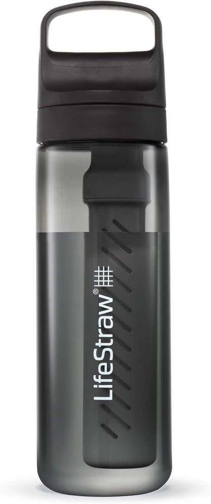 LifeStraw Go Series – BPA-Free Water Filter Bottle for Travel and Everyday use removes Bacteria, parasites and microplastics, Improves Taste, 22oz; Clear
