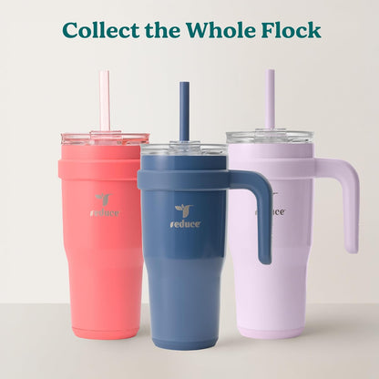REDUCE 24 oz Stainless Steel Tumbler with Handle - Dual-Wall Vacuum Insulated Travel Mug, Sweat-Proof Lid & Reusable Straw - Keeps Drinks Cold for 24 Hrs, Fits Cupholders, Dishwasher Safe - Lilac Bud