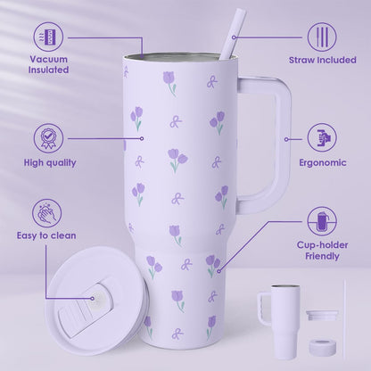 SANDJEST Pickleball 40oz Tumbler With Handle and Straw, Pickleball Queen Insulated Stainless Steel Travel Coffee Mug for Women Girls Players, Gift Idea for Birthday Christmas Mothers Day