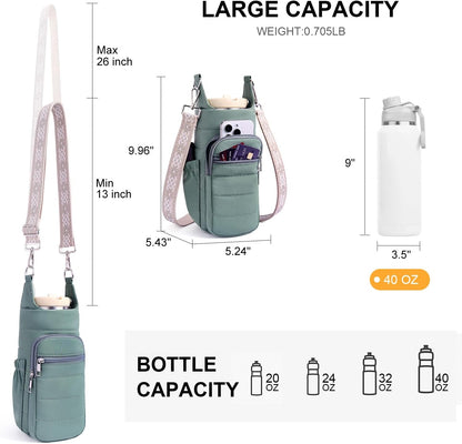 Water Bottle Bag 40 oz Crossbody Bag Insulated Carrier Purse Holder for Walking Hiking with Adjustable Strap