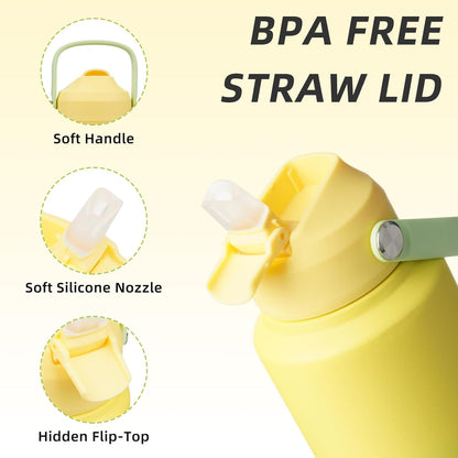 BJPKPK Insulated Water Bottle with Straw Lid, 18oz Thermo Water Bottles with Soft Nozzle, Flex Handle & Non-slip Boot, BPA Free Leak Proof Stainless Steel Metal Thermo, Tumblers, Cups,Sea Salt
